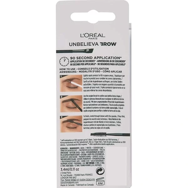 Loreal Eyebrow 3.4ml Unbelieva Brow Long Lasting Brow Gel 109 Ebony
