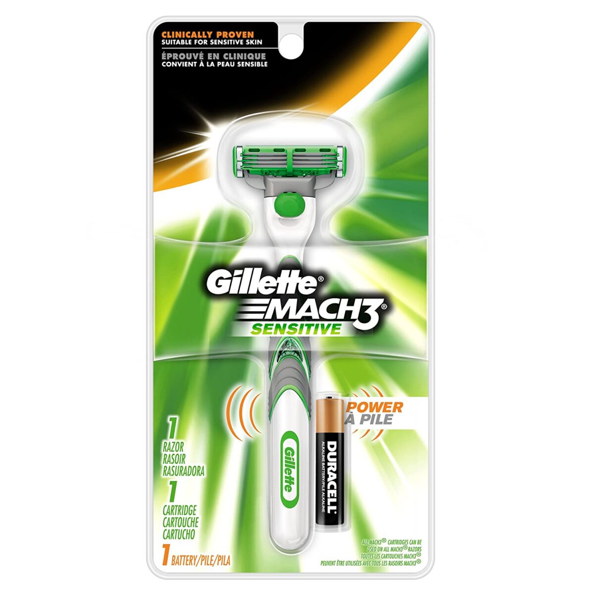 Gillette Mach 3 Sensitive Skin Razor 1 Cartridge 1 Battery