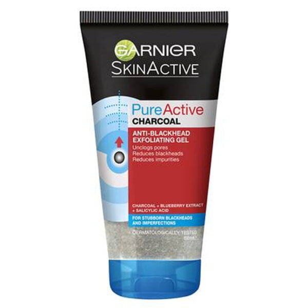 Garnier Exfoliating Gel 150ml Anti Blackhead Pure Active Charcoal