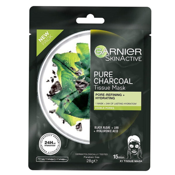 Garnier Tissue Mask 28g Skin Active Pure Charcoal Black Algae