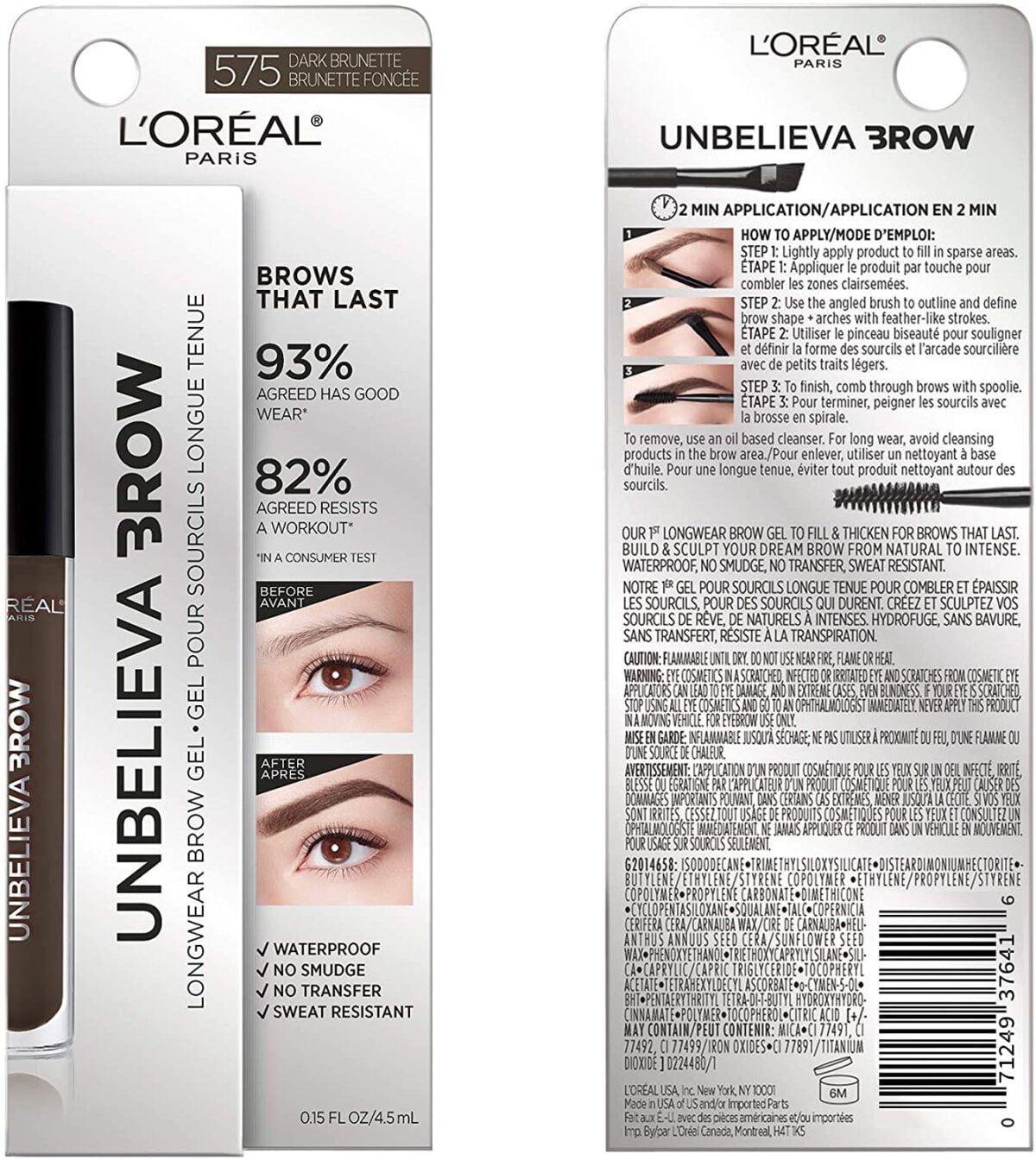Loreal Brow Gel Unbelievabrow 575 Dark Brunette 4.5ml Waterproof