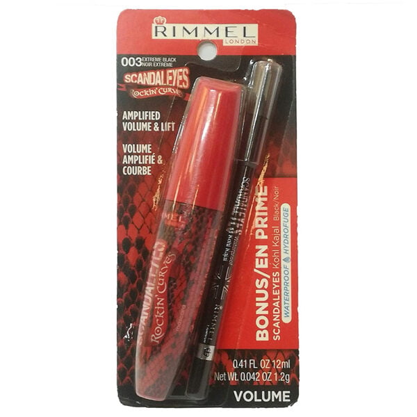 Rimmel Scandal Eyes Rockin Curves Mascara 003 Extreme Black 12ml with Bonus Kohl Kajal