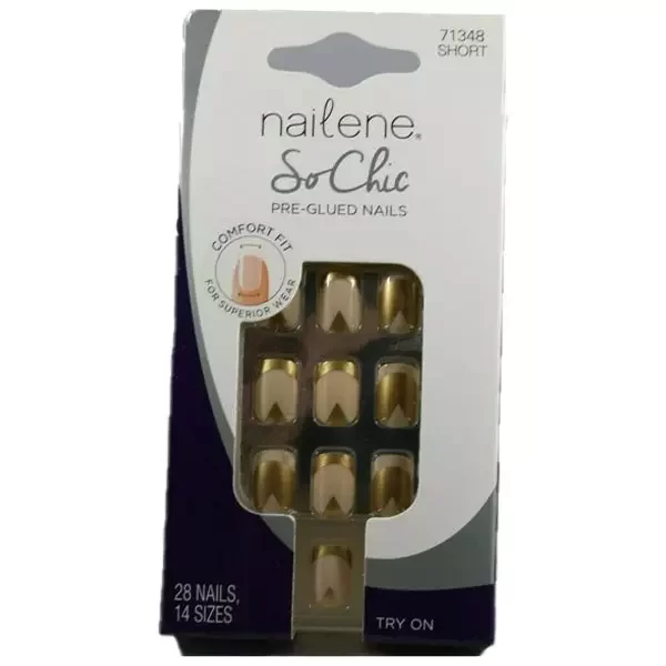 Nailene Fake Nails 28pcs So Chic Pre Glued Nude Short