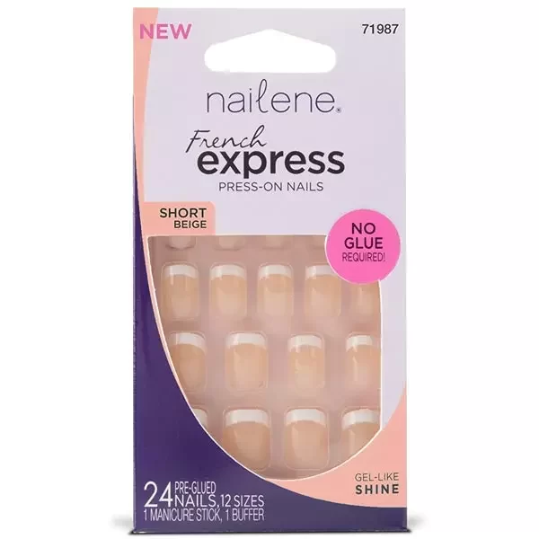 Nailene Fake Nails 24pcs French Express Press On Short Beige