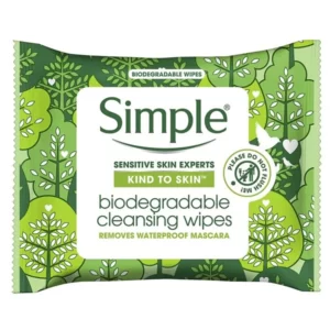 Simple Face Wipes Kind to Skin Biodegradable  25 Pack