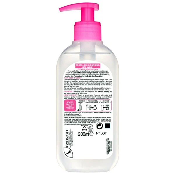 Garnier Gel Wash 200ml Micellar Skin Care Cleansing Garnier Gel Wash 200ml Micellar Skin Care Cleansing